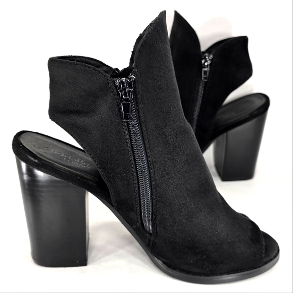 Charlotte Russe Alba Black Vegan Suede, Open Toe, Block Heel Women's Size 7M - Picture 3 of 11